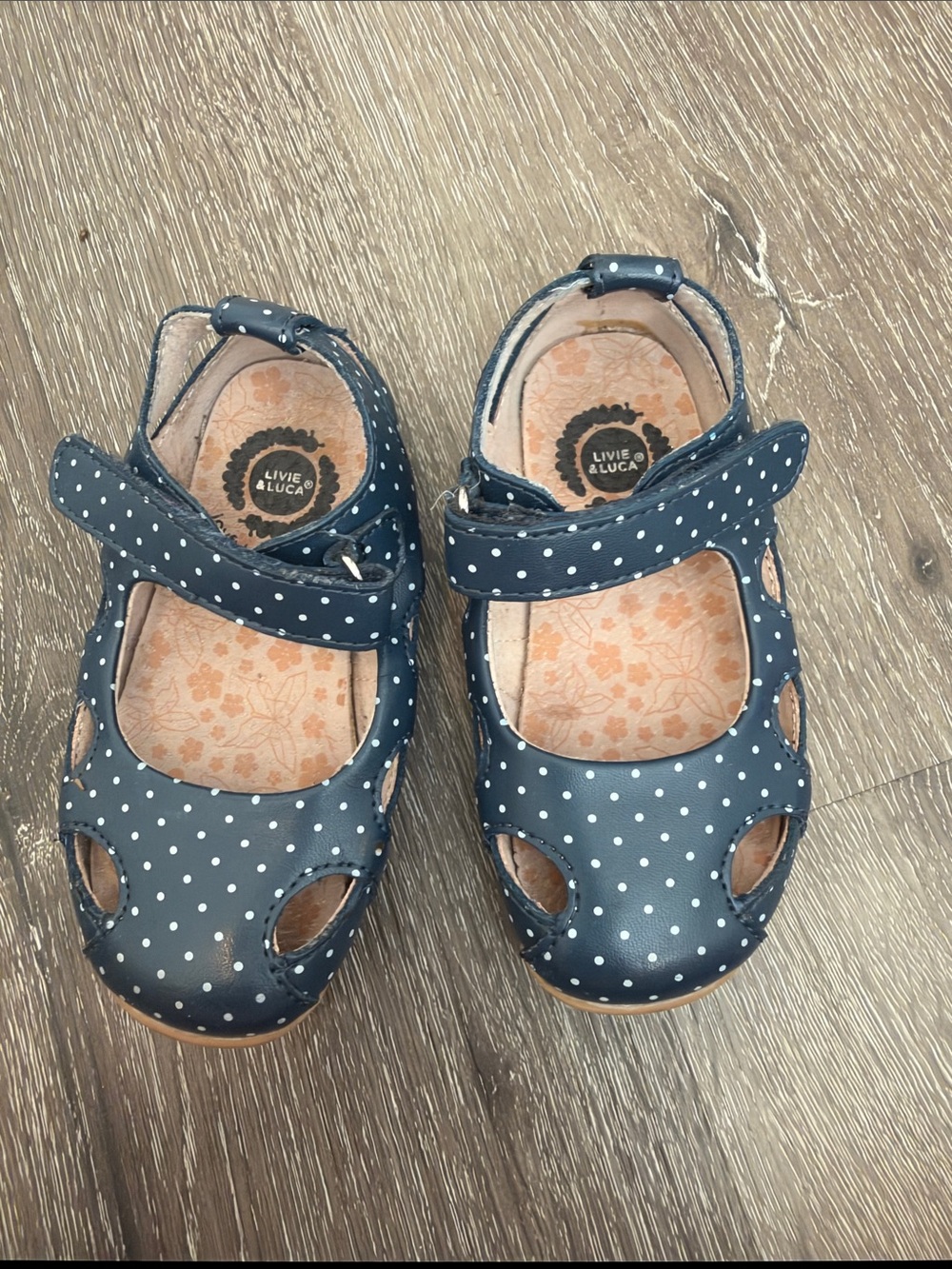 Livie & Luca Navy Polka Dot Cutout Mary Jane Shoes